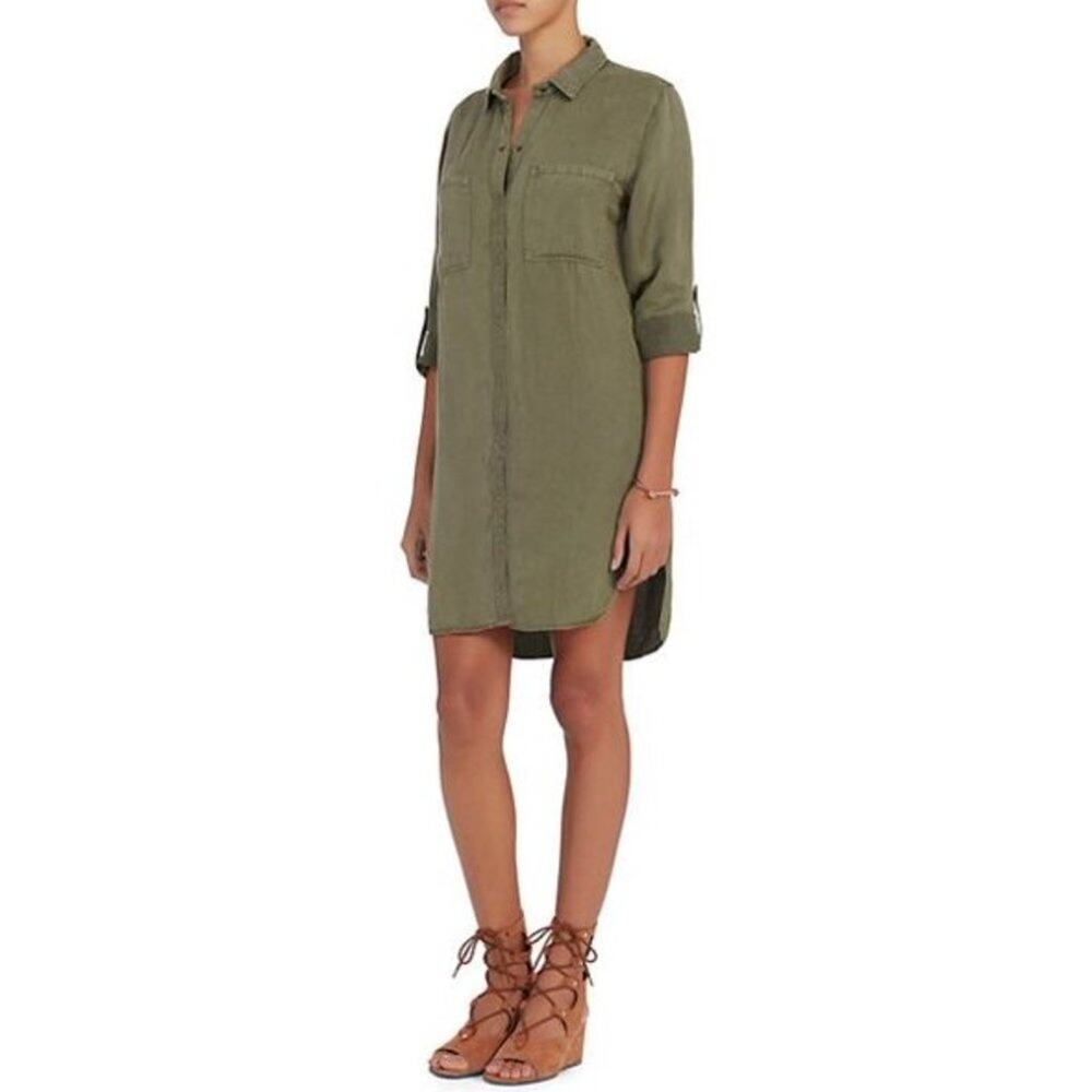 Rails Karlie Long Sleeve Utility Button Down Collared Shirt Dress Olive Green XS